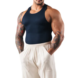 Men's slim-fit cotton/spandex tank top · 1