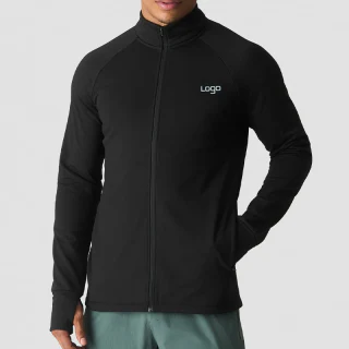 Men's zip-up long-sleeve polyester/spandex jacket · 2