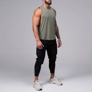 Camiseta sin mangas de secado rápido de poliéster/spandex para hombre · 2