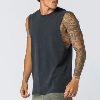Camiseta sin mangas de algodón pesado con lavado ácido para hombre · 2