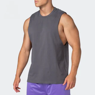 Camiseta sin mangas de algodón pesado con lavado ácido para hombre · 4