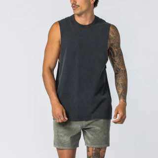 Camiseta sin mangas de algodón pesado con lavado ácido para hombre · 5