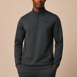 Men's quarter-zip long-sleeve polyester pullover top · 1