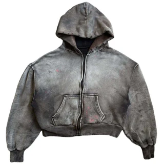Schwerer Herren-Kapuzenpullover aus Acid-Wash-Baumwolle · 1