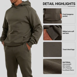 Sudadera con capucha raglán de algodón/poliéster extragrande y pesada para hombre · 2