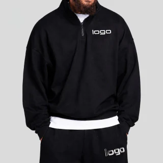Felpa oversize da uomo in cotone/poliestere con zip a un quarto · 1