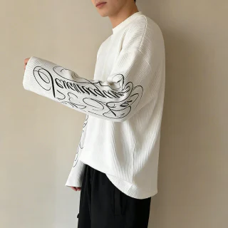 Men's oversized waffle-knit long-sleeve T-shirt · 2