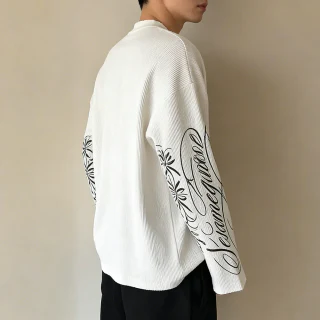 Men's oversized waffle-knit long-sleeve T-shirt · 3