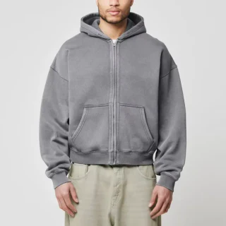 Schwerer, übergroßer Herren-Kapuzenpullover mit Reißverschluss · 1