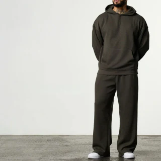 Men's oversized straight-leg waffle-knit cotton/polyester pants · 380 GSM · 2