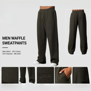 Men's oversized straight-leg waffle-knit cotton/polyester pants · 380 GSM · 3