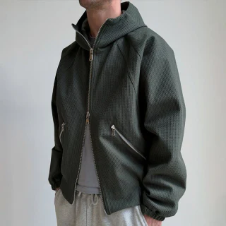 Heavyweight waffle-knit hoodie · 1