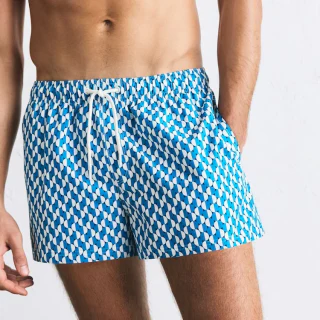 Benutzerdefinierte Logo-Sublimationsdruck-Mesh-Badeshorts aus 100 % Polyester, schnell trocknend, 4 Zoll · 1
