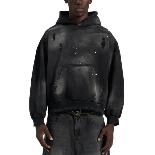 Übergroßer, schwerer Herren-Kapuzenpullover aus Acid-Wash-Baumwolle · 4