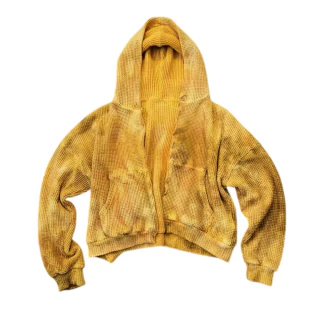 Unisex waffle-knit acid-wash zip-up hoodie · 1