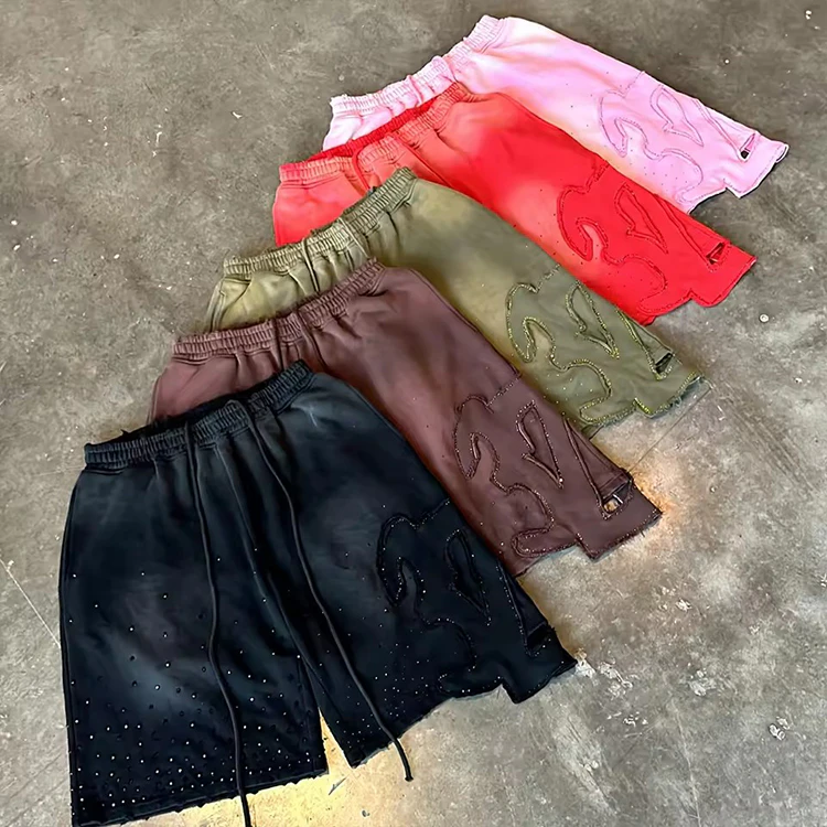 Men's heavyweight acid-wash cotton shorts