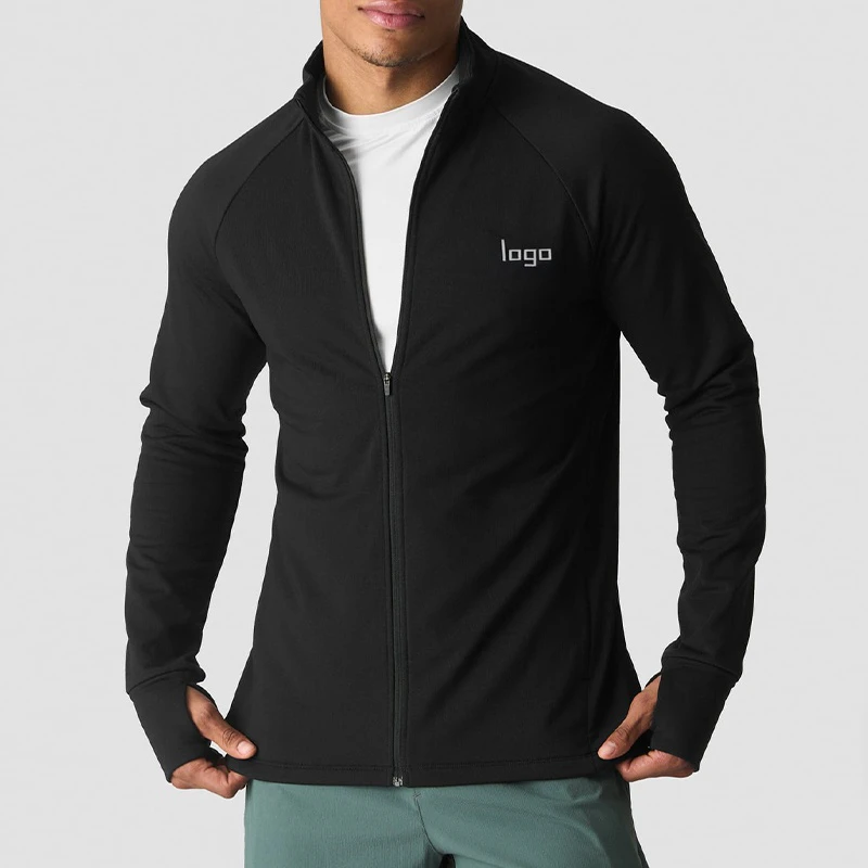 Men's zip-up long-sleeve polyester/spandex jacket