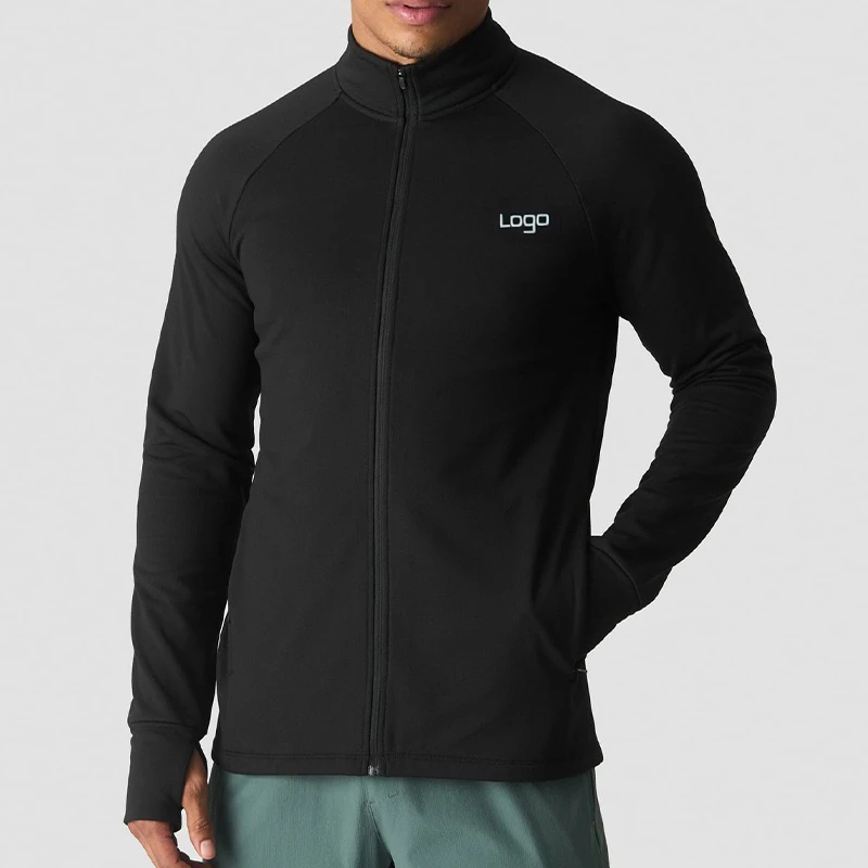 Men's zip-up long-sleeve polyester/spandex jacket · 2
