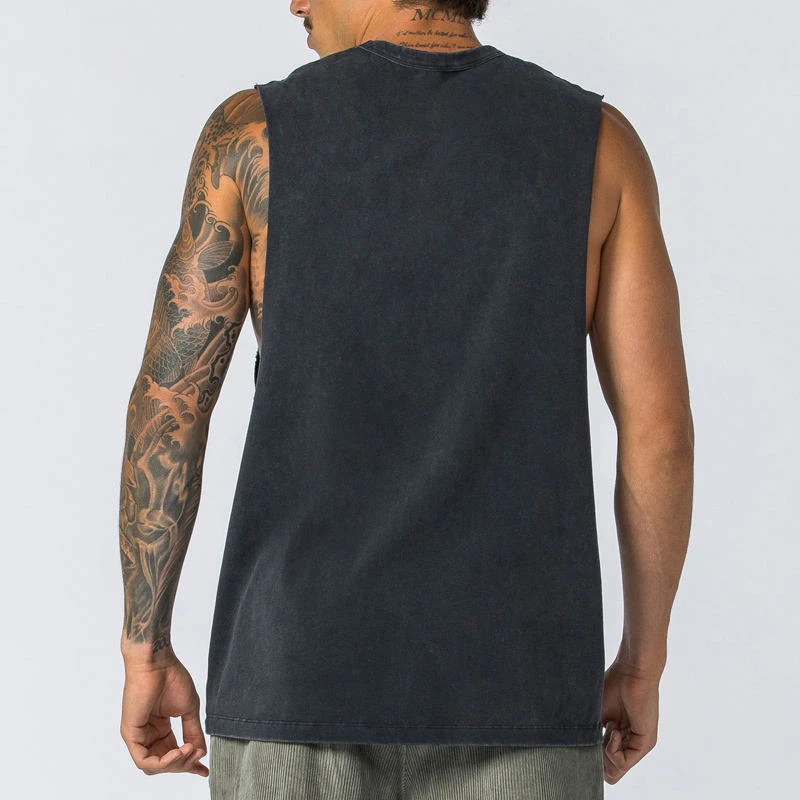 Camiseta sin mangas de algodón pesado con lavado ácido para hombre · 3