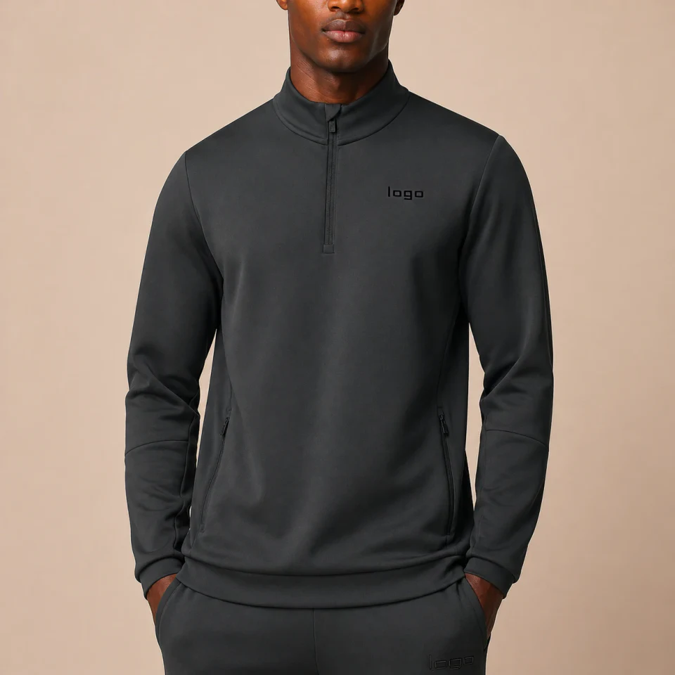 Men's quarter-zip long-sleeve polyester pullover top
