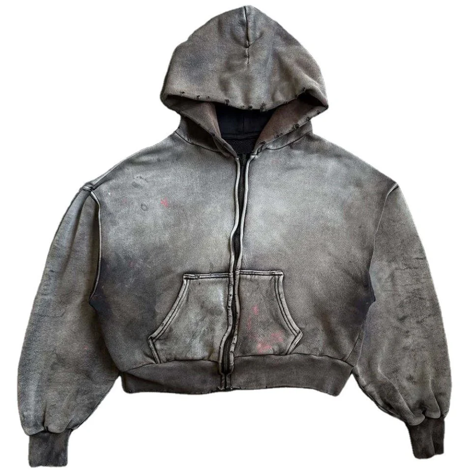 Schwerer Herren-Kapuzenpullover aus Acid-Wash-Baumwolle