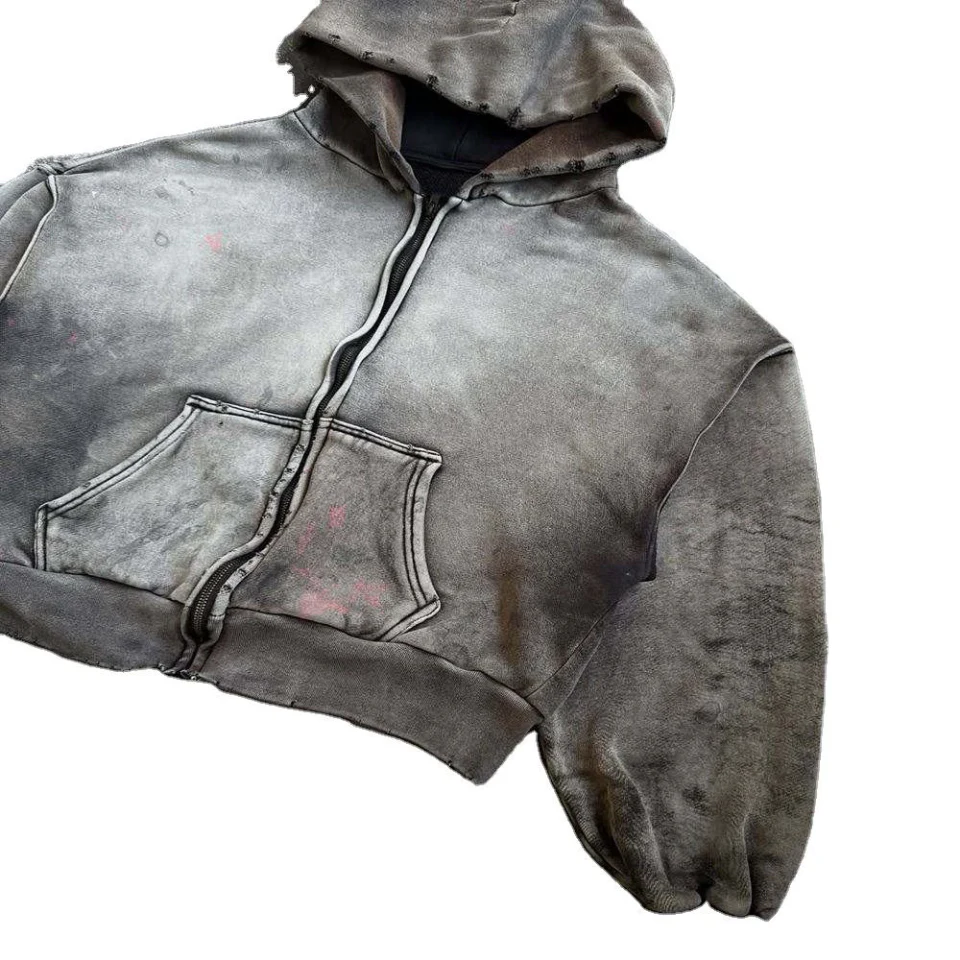 Schwerer Herren-Kapuzenpullover aus Acid-Wash-Baumwolle · 2