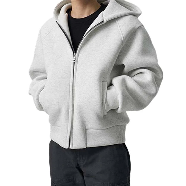 Schwerer Kapuzenpullover mit kastiger Passform und Reißverschluss