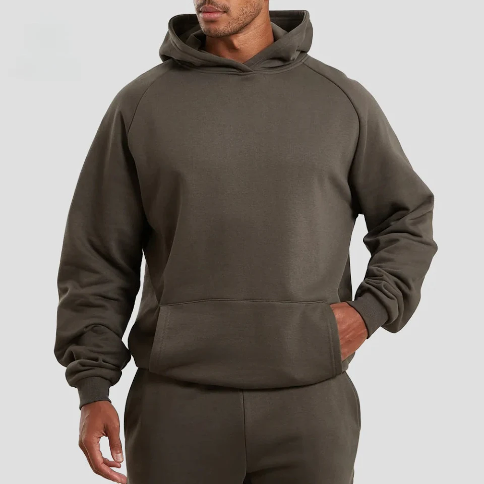 Übergroßer, schwerer Raglan-Kapuzenpullover aus Baumwolle/Polyester für Herren