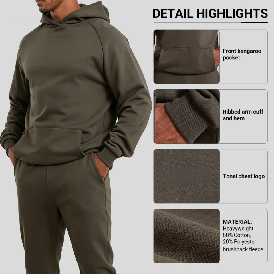 Sudadera con capucha raglán de algodón/poliéster extragrande y pesada para hombre · 2