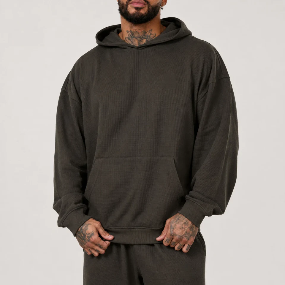Übergroßer Herren-Hoodie aus Waffelstrick aus Baumwolle/Polyester