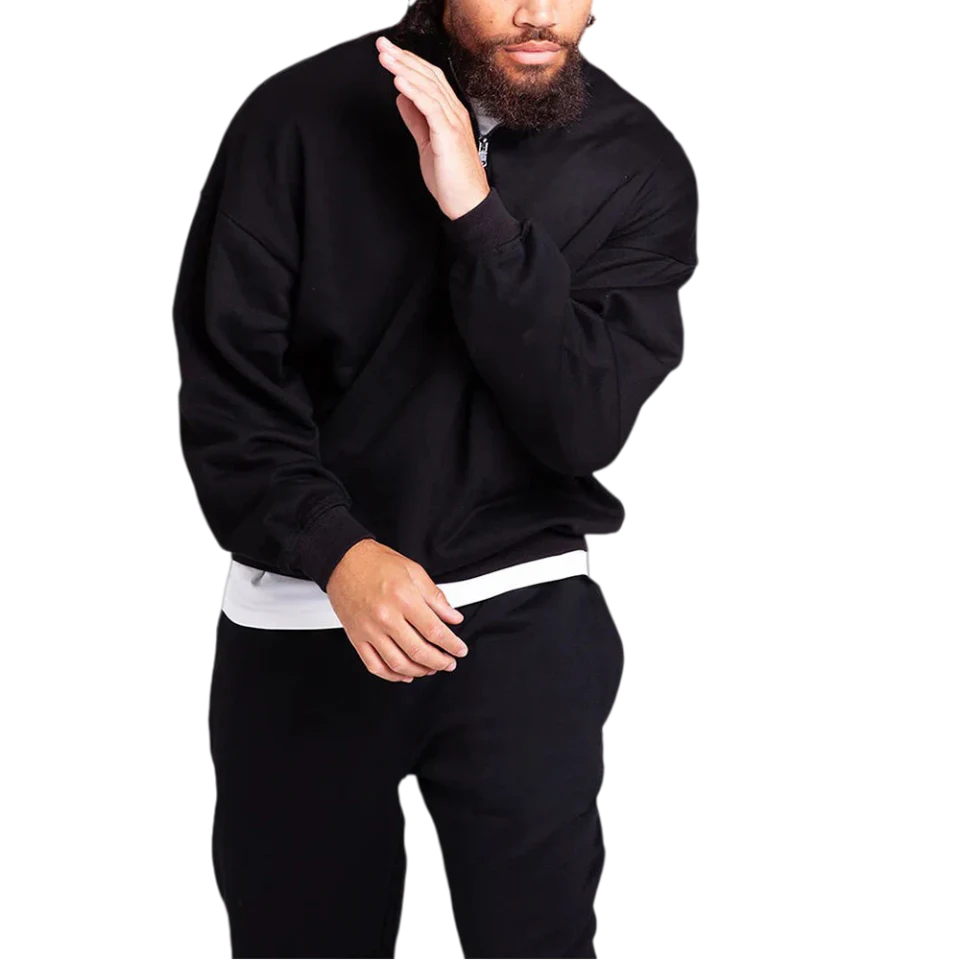 Felpa oversize da uomo in cotone/poliestere con zip a un quarto · 2