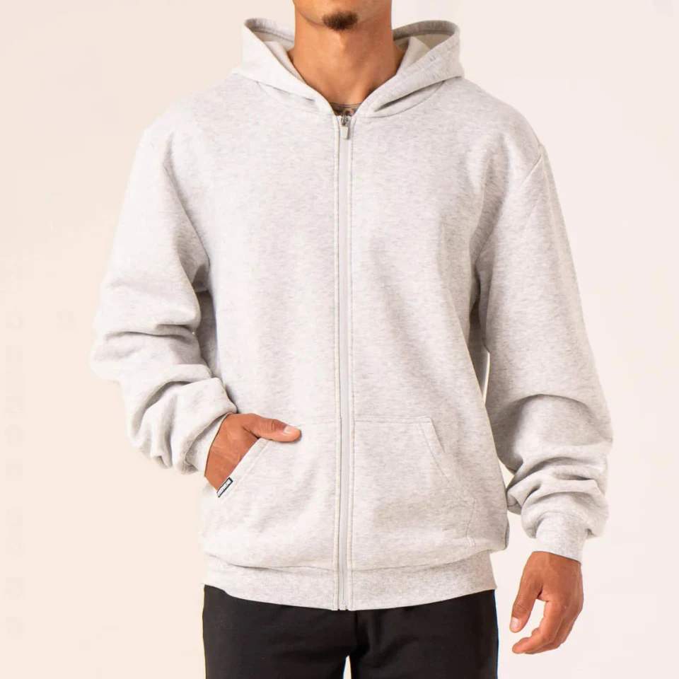 Schwerer, übergroßer Herren-Kapuzenpullover mit Reißverschluss