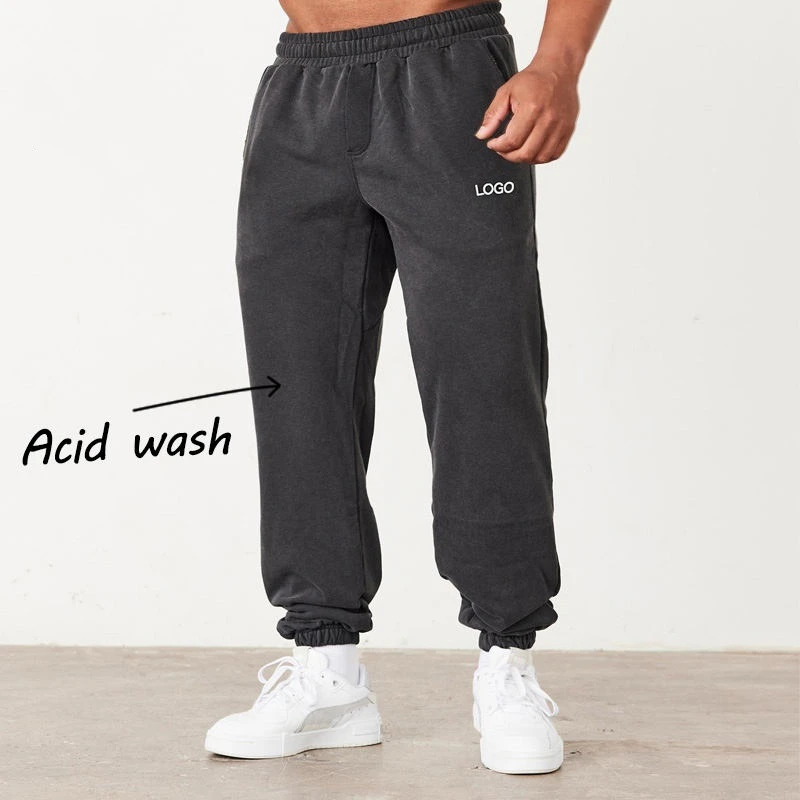 Men's oversized heavyweight acid-wash cotton pants