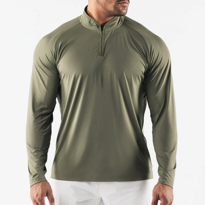Camiseta masculina de manga comprida com zíper e corte justo