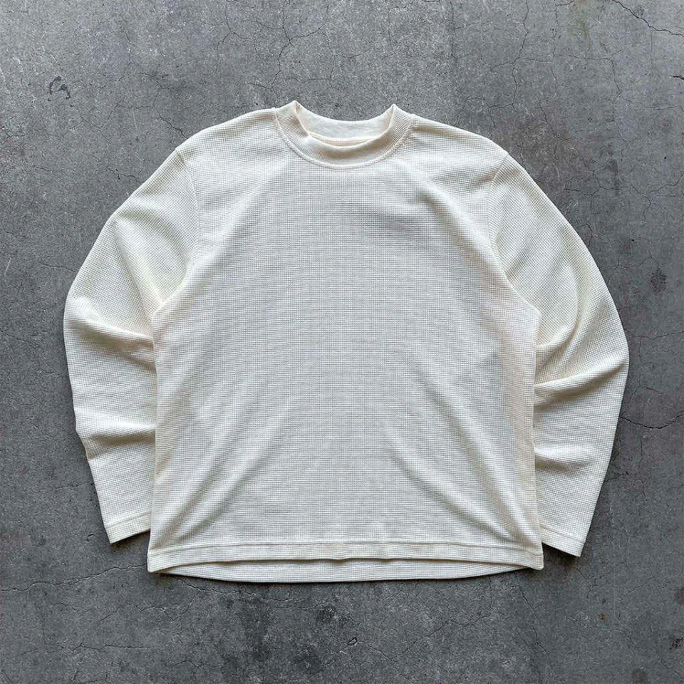 T-shirt oversize da uomo a maniche lunghe in maglia waffle · 300 GSM