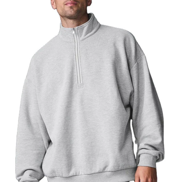 Übergroßer Herren-Kapuzenpullover aus Baumwolle mit Viertelreißverschluss