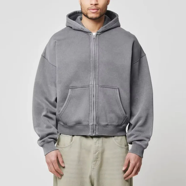 Schwerer, übergroßer Herren-Kapuzenpullover mit Reißverschluss