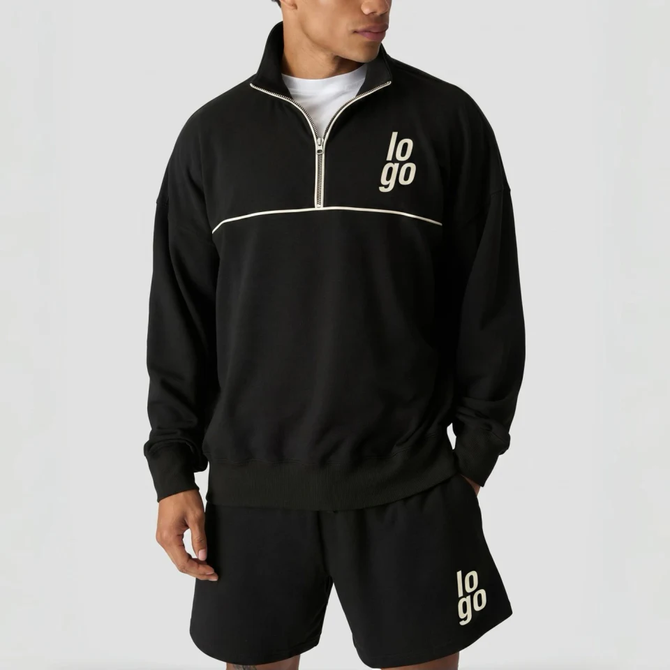 Herren-Kapuzenpullover aus Baumwolle/Polyester mit Viertelreißverschluss
