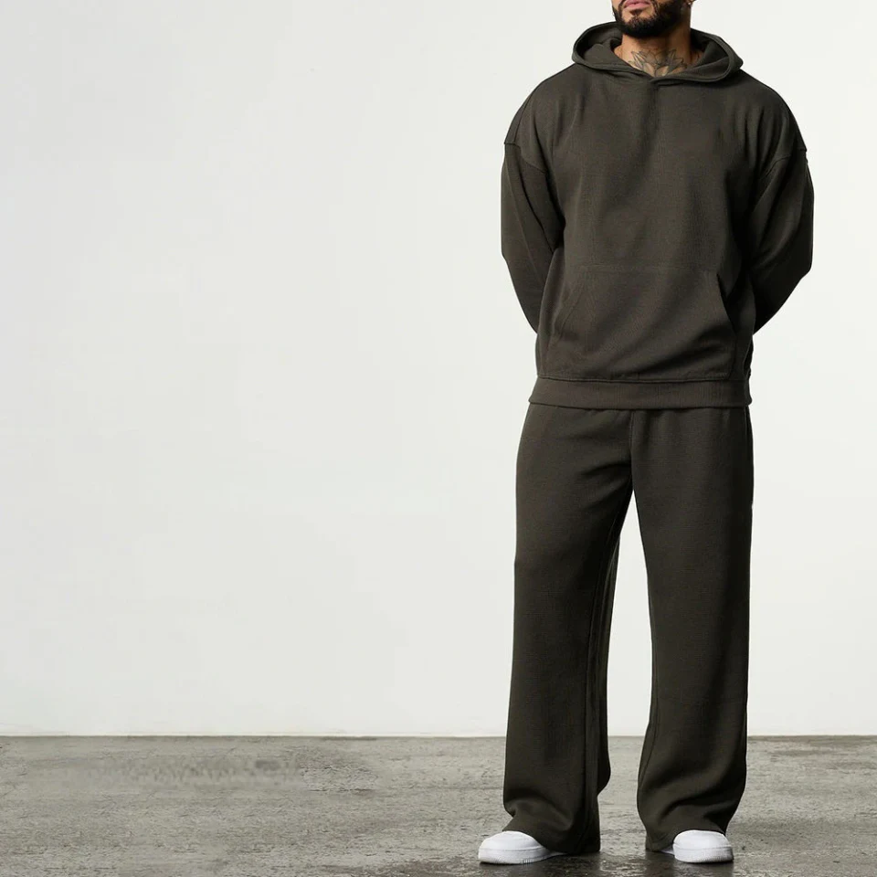 Men's oversized straight-leg waffle-knit cotton/polyester pants · 380 GSM · 2