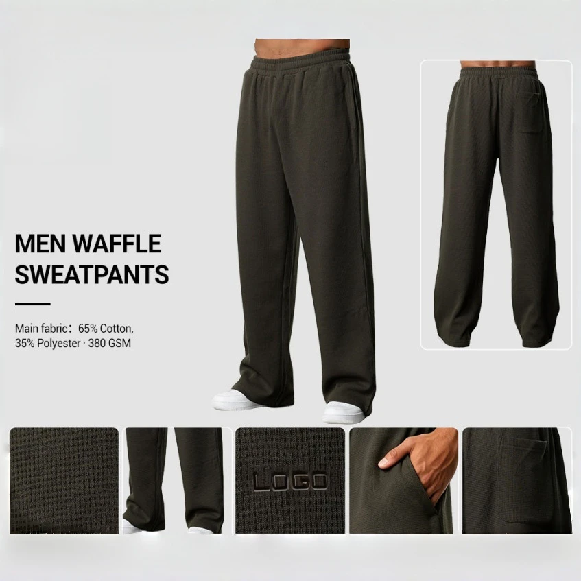 Men's oversized straight-leg waffle-knit cotton/polyester pants · 380 GSM · 3