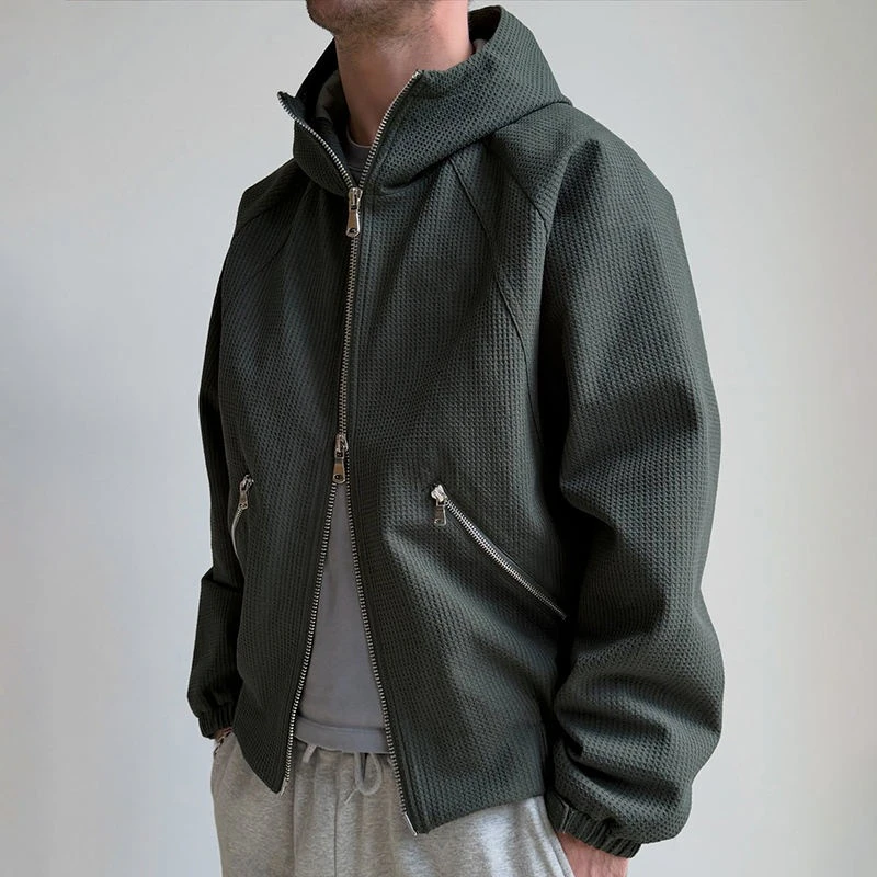 Heavyweight waffle-knit hoodie