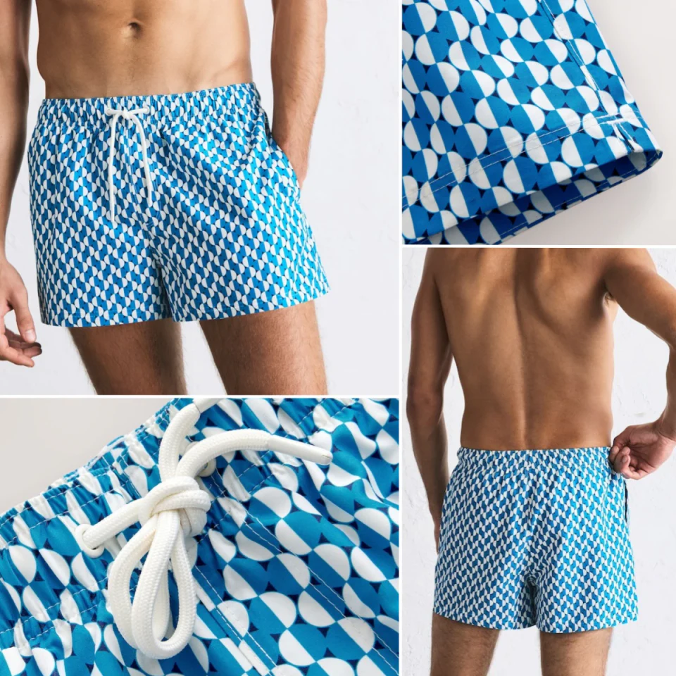 Benutzerdefinierte Logo-Sublimationsdruck-Mesh-Badeshorts aus 100 % Polyester, schnell trocknend, 4 Zoll · 2