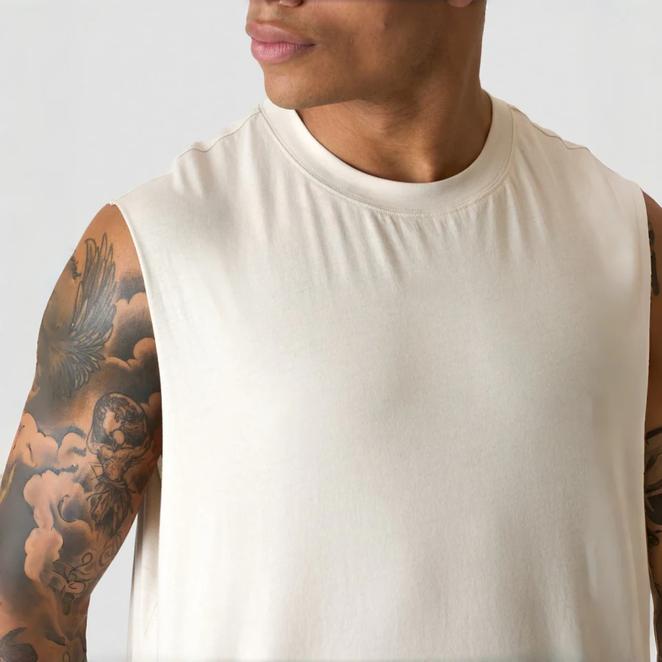 Camiseta sin mangas de algodón pesado con lavado ácido para hombre · 2