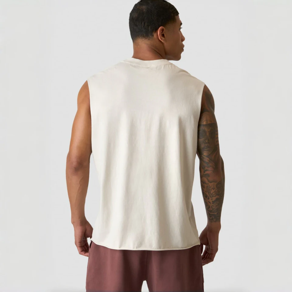 Camiseta sin mangas de algodón pesado con lavado ácido para hombre · 3