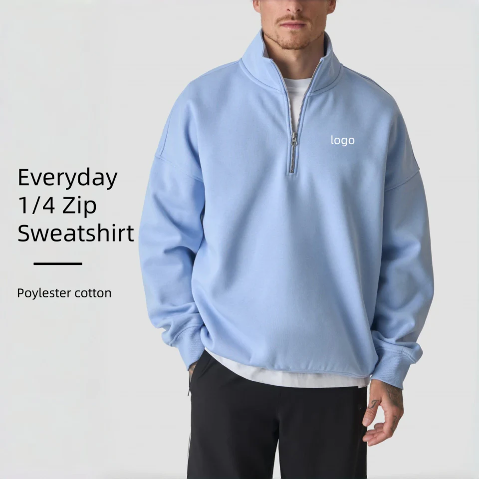 Herren-Kapuzenpullover aus Baumwolle/Polyester mit Viertelreißverschluss