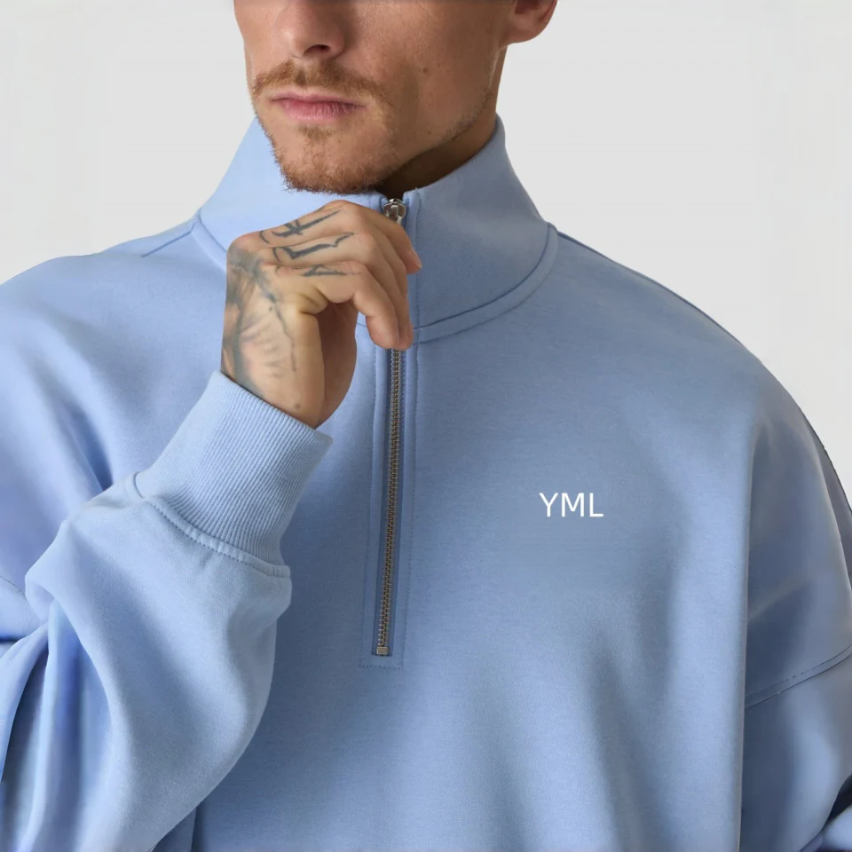 Men's quarter-zip cotton/polyester hoodie · 3