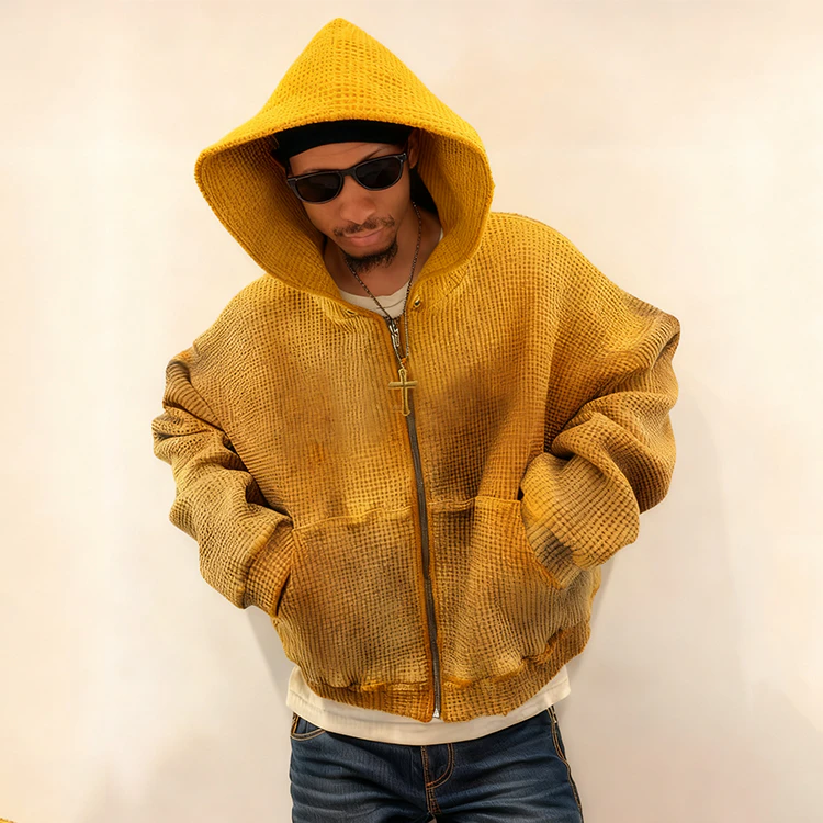 Sweat à capuche homme oversize boxy en maille gaufrée