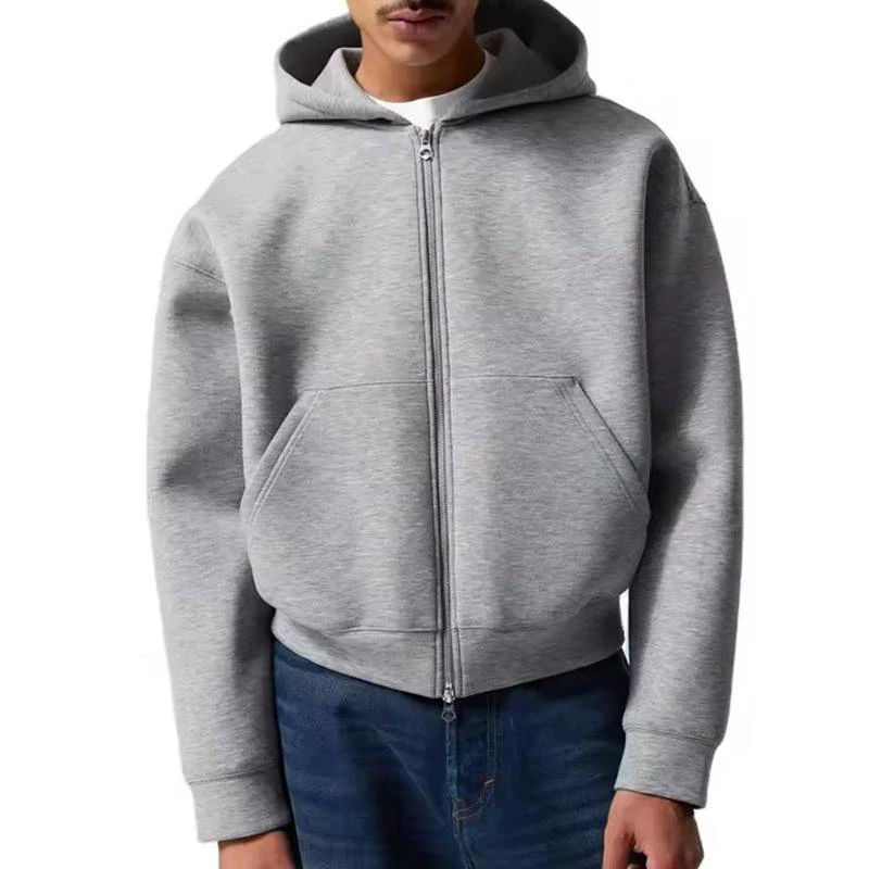 Sweat à capuche homme zippé en coton épais coupe boxy