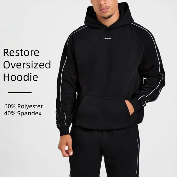 Übergroßer, schwerer Herren-Kapuzenpullover aus Baumwolle/Polyester · 340 g/m²