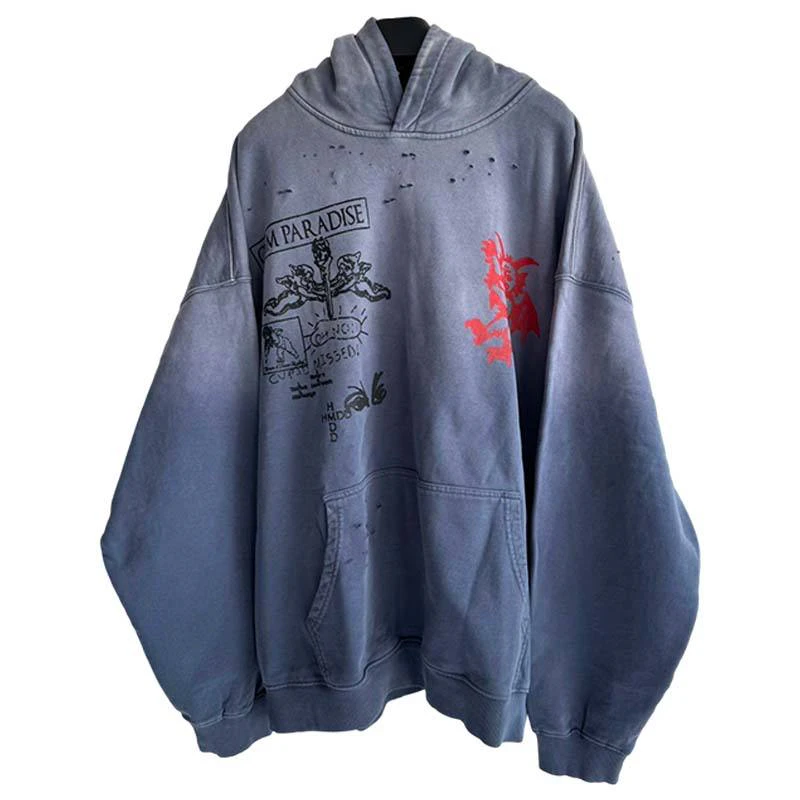Sweat à capuche en coton délavé à l'acide pour hommes · 500 GSM
